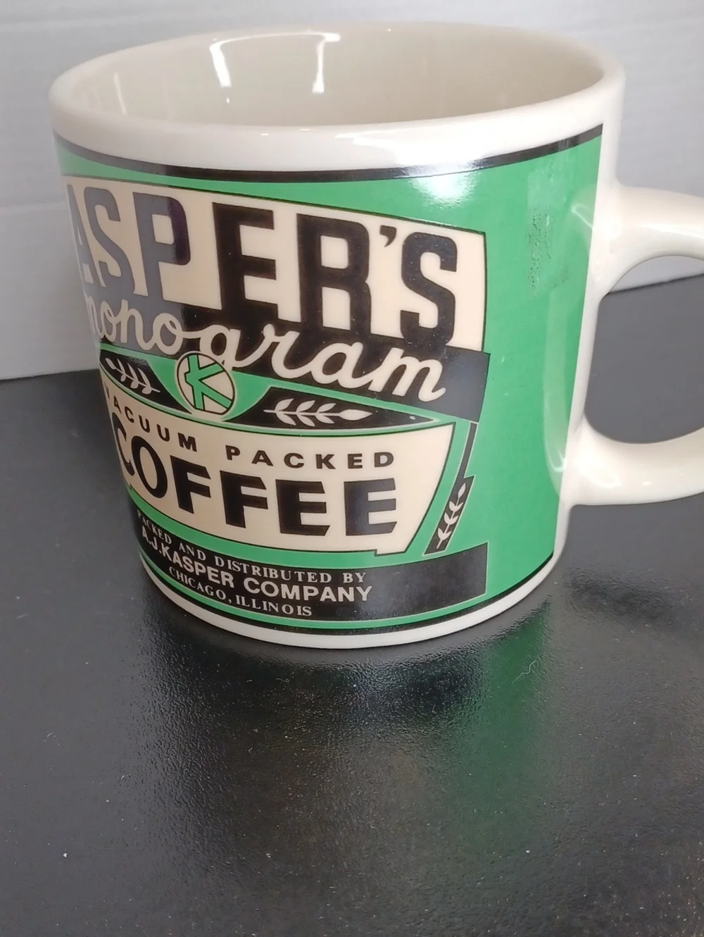 Kasper Monogram Green Coffee Mug Yester Year by Westwood Vintage Collectible '92
